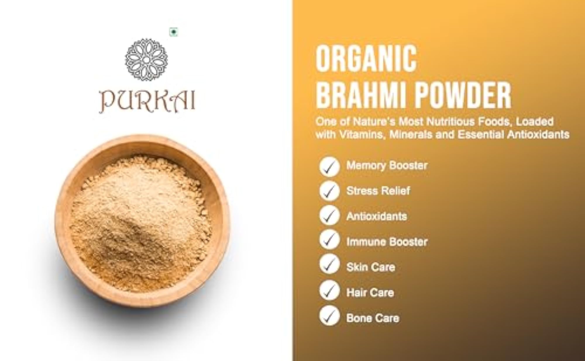 PURKAI Brahmi Powder for Brain, Memory & Hair Care 100 gm